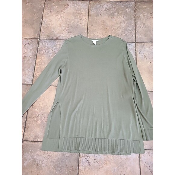 H&M Olive Lightweight Pullover High-Low Sweater Shirt Top Oversized  Medium - Picture 3 of 9
